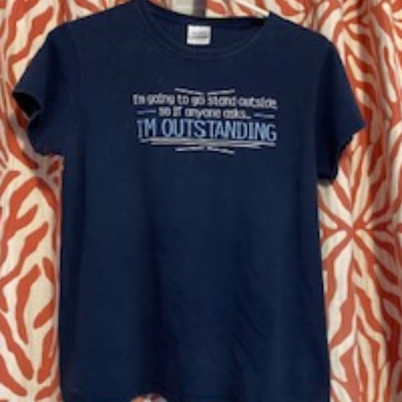 Navy Short Sleeve Tee "I'm Oustanding " whimisical logo, ultra 100% cotton, Med. - Picture 1 of 7